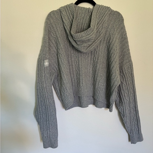 ALO Yoga Cable Knit Winter Bliss Hoodie in Athletic Heather Grey - Picture 5 of 6